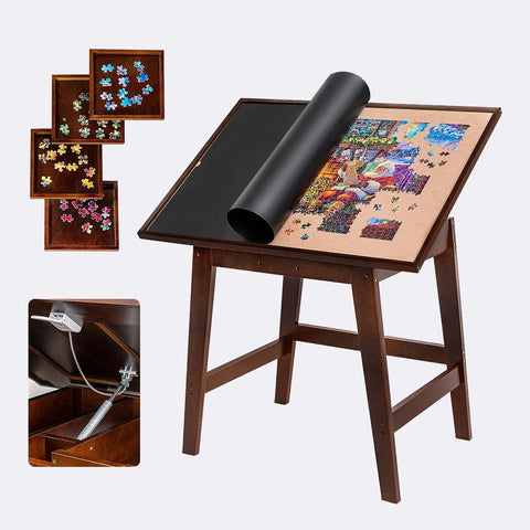 Tilting Jigsaw Board 1500 pieces with Legs, Adjustable Jigsaw Puzzle Table with 4 Wooden Trays, Jigsaw Easel Board with Black Cover