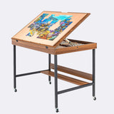 Jigsaw Board 1500 Pieces with 5 Tilt Angles, 6 Wooden Sorting Trays, Jigsaw Puzzle Tables with Legs, Tilting Jigsaw Puzzle Table on Wheels