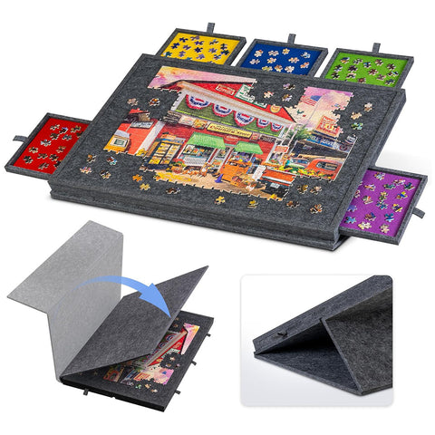Felt Portable Tilting Puzzle Board Puzzle Table with Drawers and Cover for Up to 1000 Pieces Puzzle - Newly Upgrade