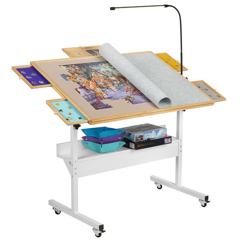 Tektalk Jigsaw Puzzle Table with LED Light, Angle & Height Adjustable Puzzle Board for Up to 1500 Pieces