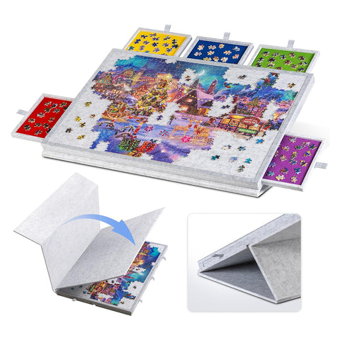 Felt Portable Tilting Puzzle Board Puzzle Table with Drawers and Cover for Up to 1000 Pieces Puzzle - Light Gray
