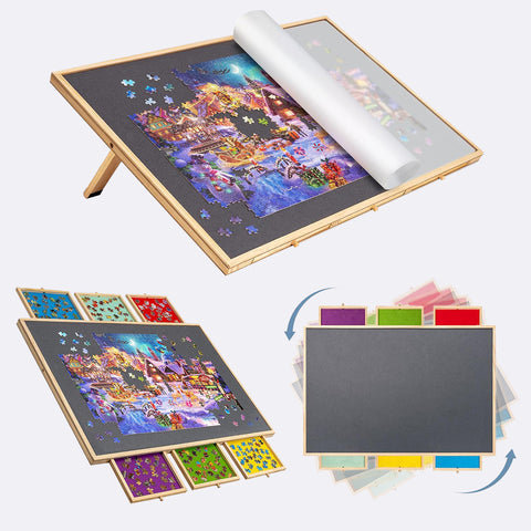 2-in-1 Tilting & Rotating Puzzle Board with 6 Colored Drawers  for Up to 1500 Pieces