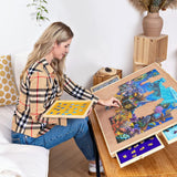 Puzzle Board with Drawers & Cove, Tilting Jigsaw Puzzle Board 1500 Piece, Puzzle Table with Removable Top