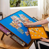Jigsaw Puzzle Table with Foldaway Legs & Tilting Stand & Cover & 6 Colorful Drawers for 1500 Pieces
