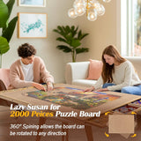 Becko US Wooden 2-in-1 Tilting & Rotating Puzzle Board with 6 Colorful Drawers & Cover 2000 Pieces