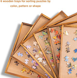 Jigsaw Board 1500 Pieces with 5 Tilt Angles, 6 Wooden Sorting Trays, Jigsaw Puzzle Tables with Legs, Tilting Jigsaw Puzzle Table on Wheels