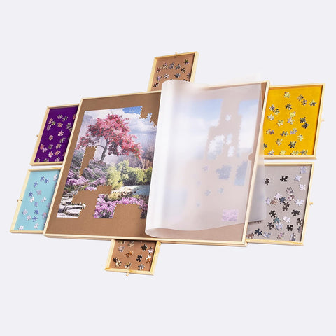 Portable Puzzle Table with 6 Colorful Sliding Drawers (Up to 1500 Pieces)