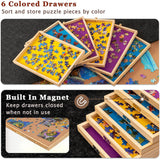 Wooden Portable Tilting Puzzle Board with 6 Drawers and Cover, Jigsaw Puzzle Table with Easel for 2000 Pieces Puzzle