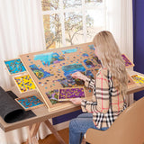 Wooden Portable Tilting Puzzle Board with 6 Drawers and Cover, Jigsaw Puzzle Table with Easel for 2000 Pieces Puzzle
