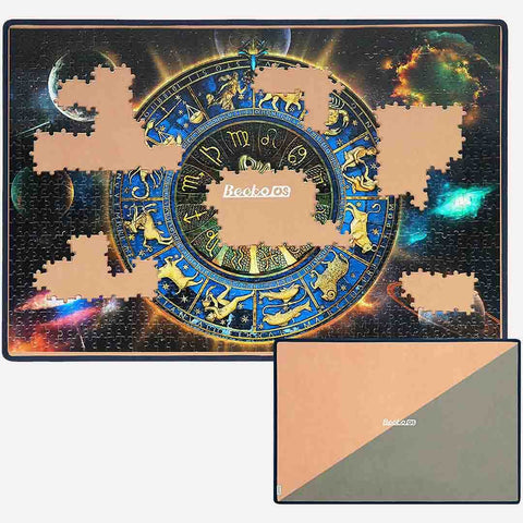 Jigsaw Puzzle Board Portable Puzzle Mat for Puzzle Storage Up to 1000 Pieces(Khaki/Gray)