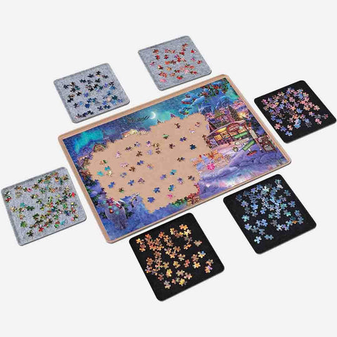 Puzzle Board Portable Felt Puzzle Mat with 6 Sorting Trays for Up to 1000 Pieces - Khaki