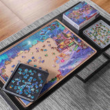 Puzzle Board Portable Felt Puzzle Mat with 6 Sorting Trays for Up to 1000 Pieces - Khaki