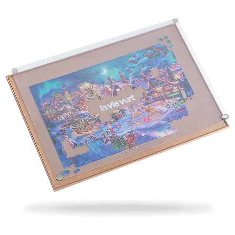 Wooden Jigsaw Board with Dust-Proof Cover for Up to 1000 Pieces - Khaki