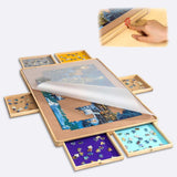 Handleless Design! Portable  Jigsaw Puzzle Table with 6 Colorful Drawers & Transparent Cover for 1500 Pieces Puzzle