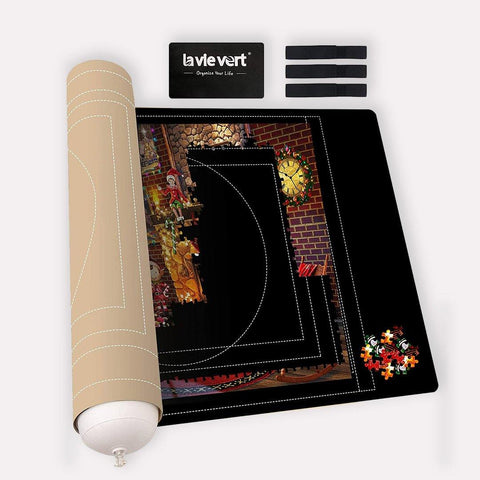 Neoprene Double-Sided Black & Khaki Puzzle Roll Mat - jigsawdepot