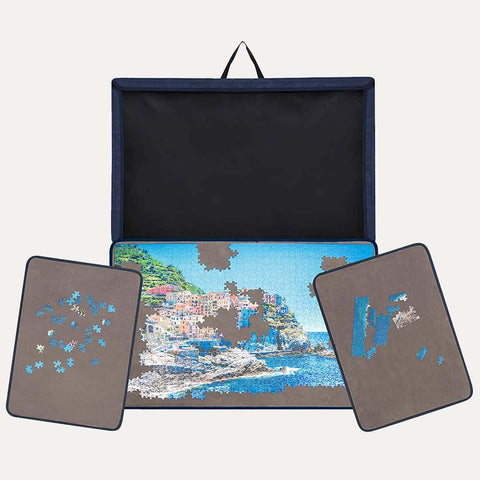 Jigsaw Puzzle Board with Trays for Up to 1000 Pieces (Dark Blue & Gray) - jigsawdepot