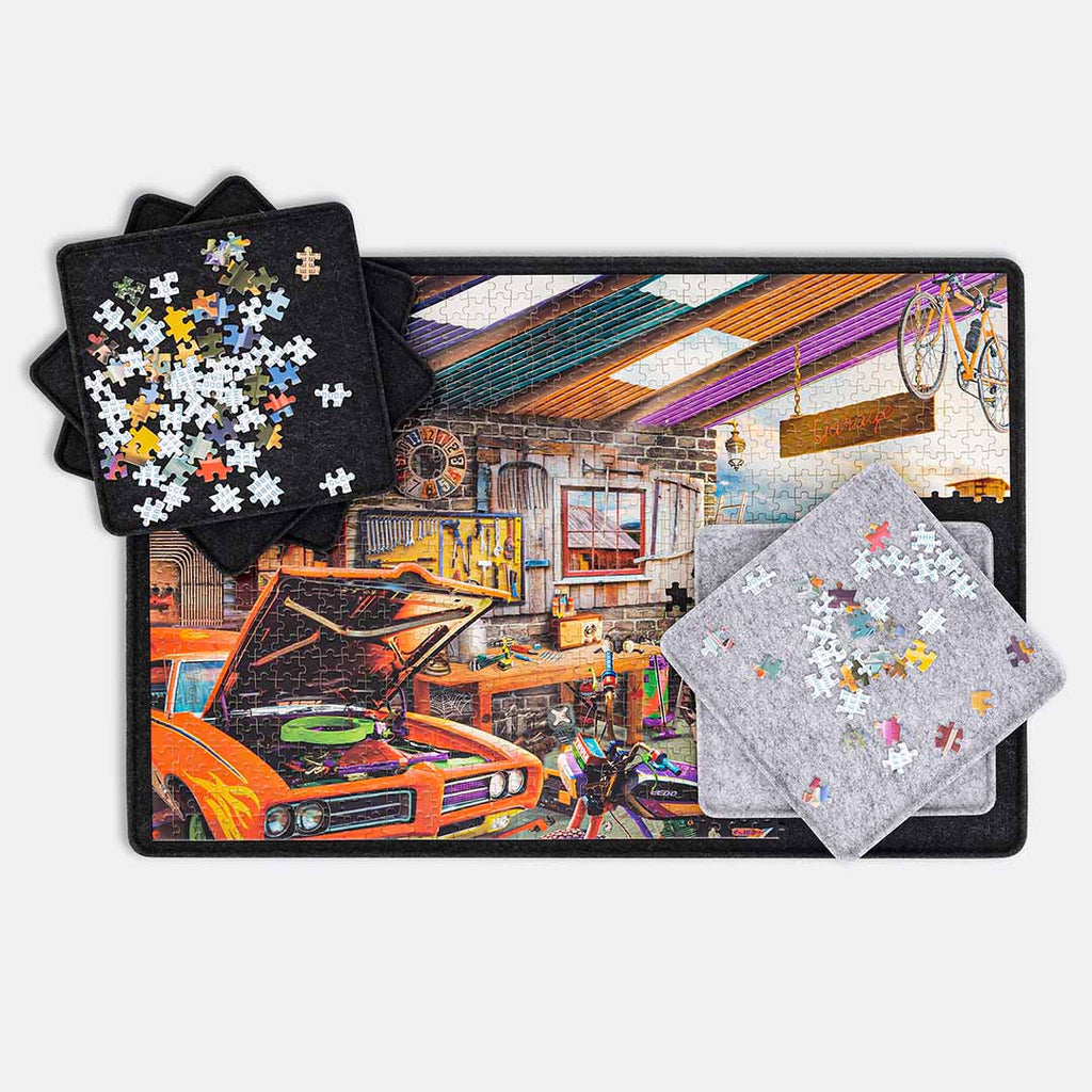 Portable Jigsaw Puzzle Board with 6 Sorting Trays for Up to 1000 Pieces - Black
