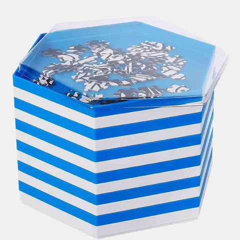 Stackable Puzzle Sorting Trays 12 Hexagonal Trays in White & Blue - jigsawdepot